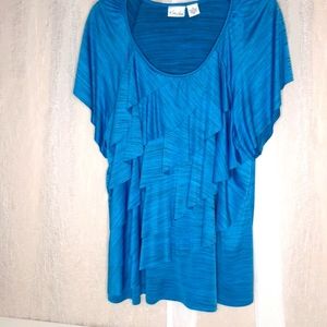 Kim Roger's Teal Ruffled Scoop neck Blouse